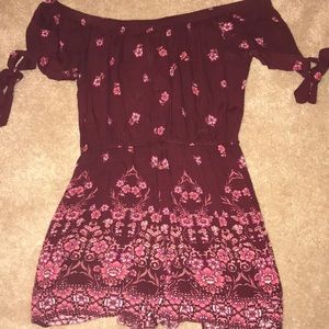 Maroon and pink floral romper